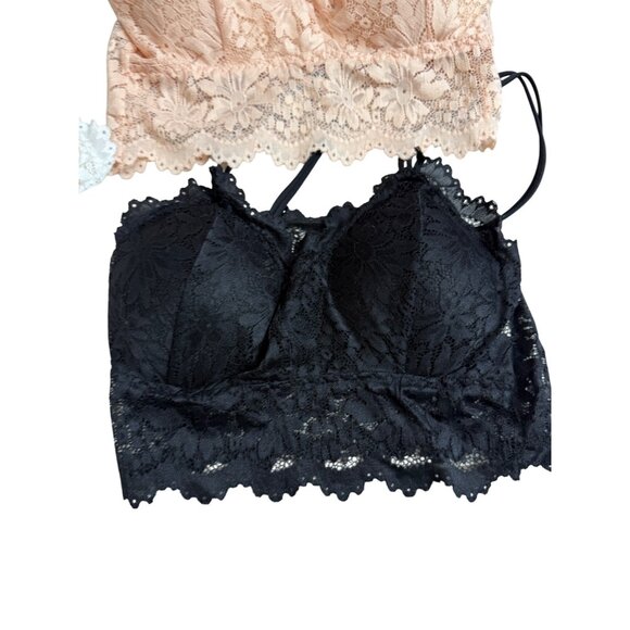 Lace Bralette Set Of 3 White Peach & Black Colors Floral Design Women One Size - Picture 10 of 16